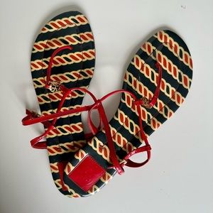 Tory Burch Patent Leather Emmy Flat Thong Sandals, Nautical Style